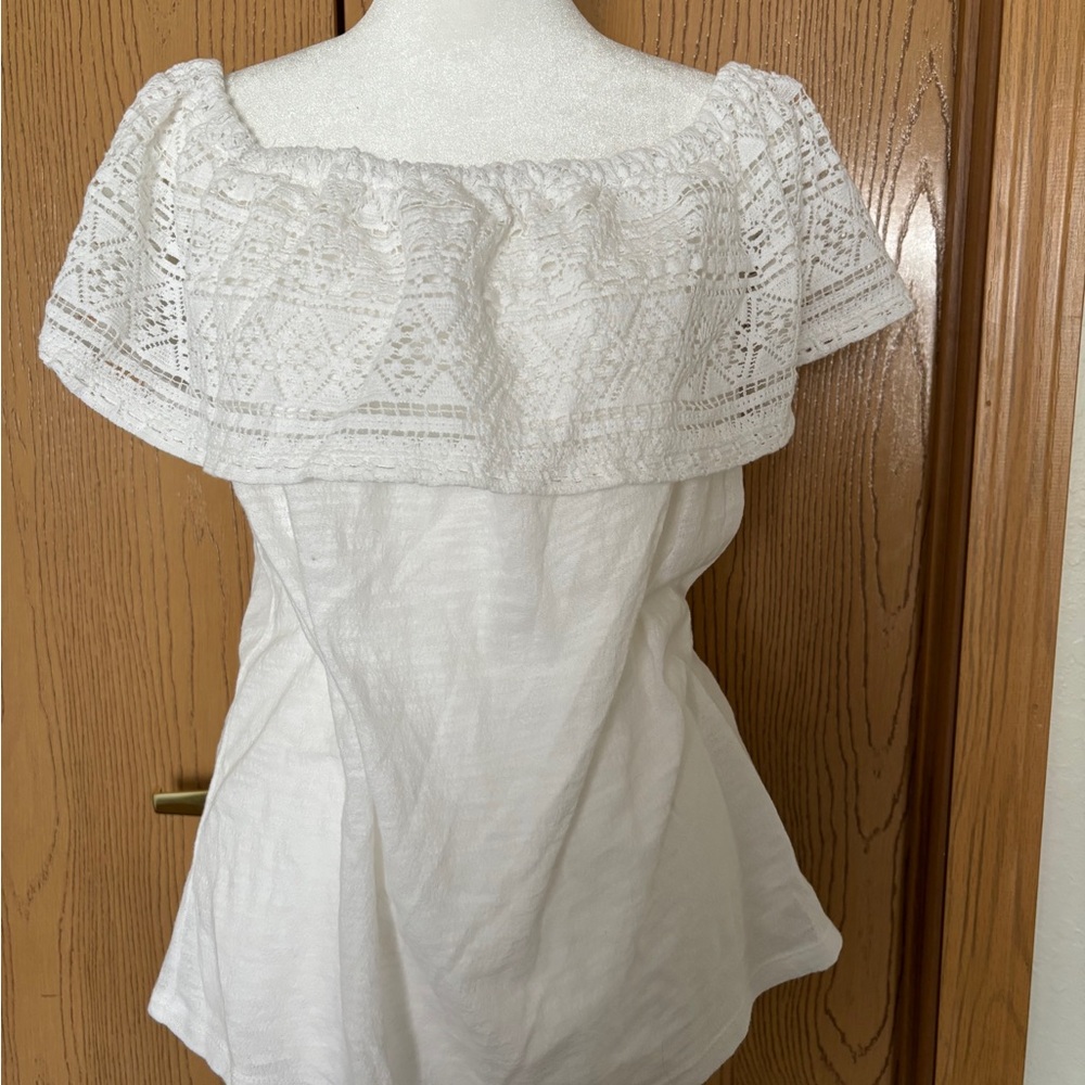 Lucky Brand White Ruffled Bib Collar Blouse - Picture 3 of 10